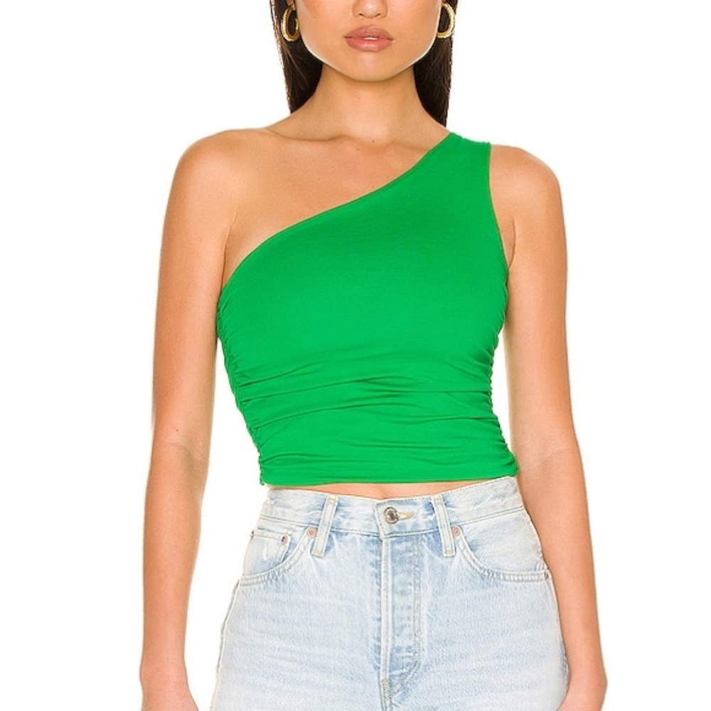 superdown Green One-Shoulder Crop Top